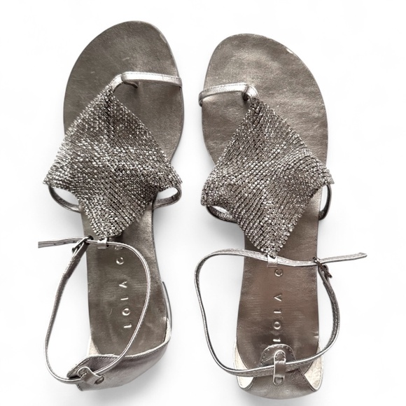 Lola Cruz Rhinestone Mesh T-Strap Sandals – Metallic Silver – Size 39 - Picture 2 of 9